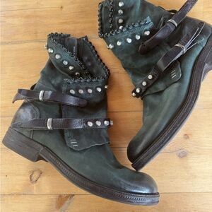 A.S.98 Dark Green Studded Combat Boots